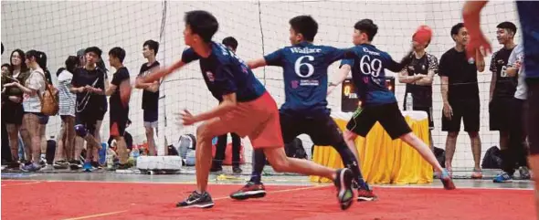  ??  ?? Members of the Taylor’s College Swift Dodgeball Club in action at the FitForLife Fair tournament last month.