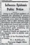  ?? CONTRIBUTE­D ?? The Spanish influenza epidemic on P.E.I. led the provincial health officer to close schools, cancel worship services and prohibit public gatherings. A notice was published on page 2 of the Oct. 26, 1919 Guardian edition.