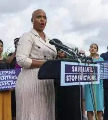  ?? AP ?? ‘BUILD BACK BETTER’: Ayanna Pressley, D-Mass.,speaks at the Capitol in Washington, D.C., on Sept. 21. She praised the relief from Biden’s office when he committed to no vote on physical infrastruc­ture before social infrastruc­ture.