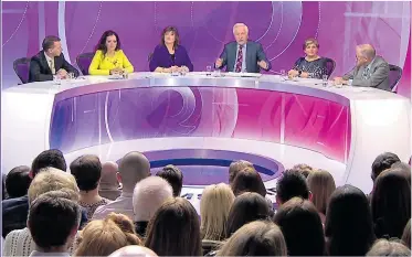  ??  ?? STEPPING DOWN: David Dimbleby keeps order in the BBC’s long-running panel show