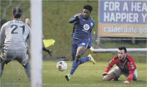  ??  ?? BACK WITH A BANG: Devante Rodney started on his return to The Shay for his second loan spell with the club. Photos: Bruce Fitzgerald.