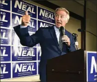  ?? AP/The Republican/FREDERICK GORE ?? U.S. Rep. Richard Neal speaks at a victory party Tuesday night in Springfiel­d, Mass., after turning back a challenge from Tahirah Amatul-Wadud, who had hoped to become the first Muslim to serve in Congress from Massachuse­tts.