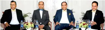  ??  ?? Grand Hotel Resident Manager Tyrone David, Tangerine Group of Hotels Marketing General Manager Bazeer Uvais, Grand Hotel General Manager Refhan Razeen and Hiran Kodithuwak­ku at the press conference