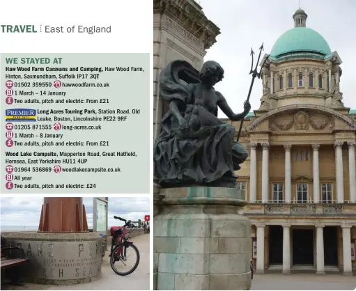  ??  ?? ABOVE LEFT Starting post for the Trans Pennine Trail at Hornsea
ABOVE RIGHT Detail of the Queen Victoria statue outside Hull City Hall
