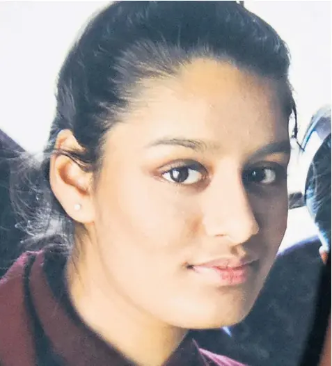  ??  ?? Jihadist bride Shamima Begum, now 19, has lost two babies and her husband during her time since 2015 in Syria. She says the friends she went with would be ‘ashamed’ of her if they are alive and know she has fled from Isil and is pleading to return to the UK for the sake of her unborn third child
