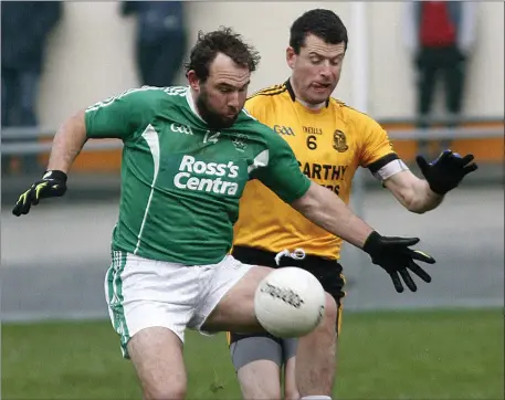 ??  ?? Mikey Boyle, Ballyduff and Brendan Guiney, Listowel Emmets in action during the North Kerry Championsh­ip semi final played in Brosna on Sunday Photo by John Stack