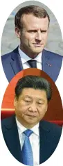  ??  ?? In alto: Emmanuel Macron (1977, foto: Afp/L. Marin), fondatore nel 2016 del partito En Marche, è presidente francese dal 14 maggio 2017. Qui sopra: Xi Jinping (1953, foto: Ap/Ng Han Guan), segretario generale del Partito comunista cinese dal 2012, è presidente della Repubblica Popolare Cinese dal 14 marzo 2013