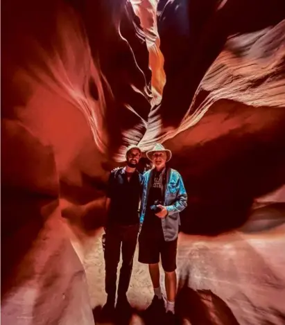  ?? ?? The writer (right) and his son at Antelope Canyon.