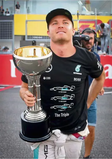  ?? —AFP ?? On right track: Nico Rosberg is on course to win his first drivers’ title after extending his lead over Lewis Hamilton to 33 points.