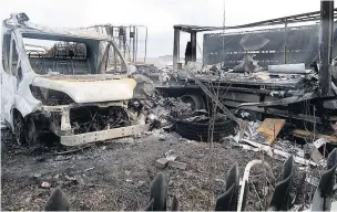  ??  ?? ●●Several burnt out vehicles could be seen in the aftermath of the blaze