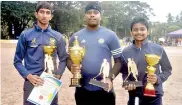  ??  ?? From left: Player of the Tournament - C.P.H. Bandara (STC Matale), Best Goalkeeper - Amantha de Silva (St. Joseph Vaz) and Up and Coming Player - Piyumantha Gunrathne (STC Matale)