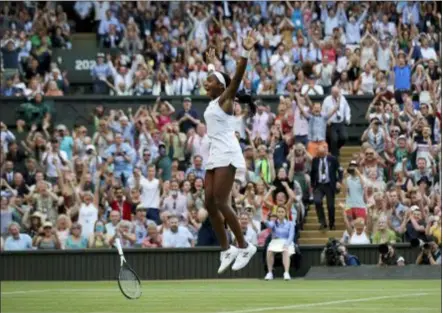 ?? BEN CURTIS — THE ASSOCIATED PRESS ?? Coco Gauff, 15years old, celebrates after beating Polona Hercog in London on Friday.