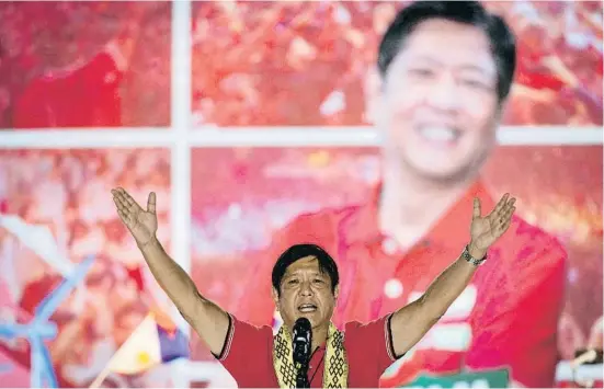  ?? Clresp Lracl / RCUTCRS ?? Ferdinand Bongbong Marcos, al que las encuestas dan casi un 60% de los votos