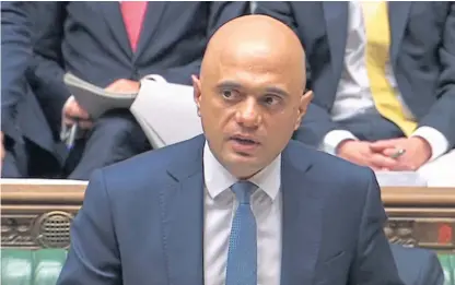  ?? Picture: PA. ?? Chancellor of the Exchequer Sajid Javid addresses Parliament.