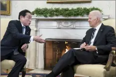  ?? AP photo ?? President Joe Biden meets Japanese Prime Minister Fumio Kishida in the Oval Office of the White House on Friday, in Washington.