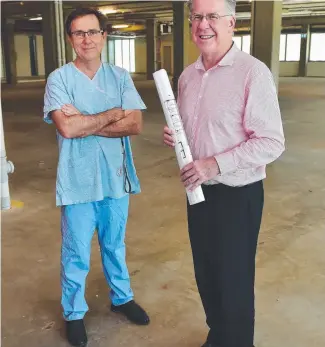  ?? STOKED: Foetal medicine specialist David Watson and Townsville Hospital board chairman Tony Mooney in what will become the Townsville Institute of Clinical Research. Picture: SHAE BEPLATE ??