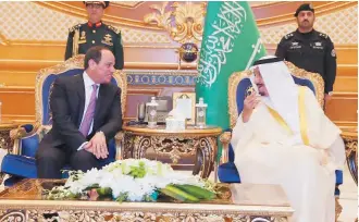  ??  ?? President Abdel Fattah Al-Sisi met with his Saudi counterpar­t, King Salman bin Abdulaziz Al-Saud, in Riyadh