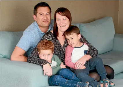  ?? PHOTOS: MARK TAYLOR/STUFF ?? Dion Tupara, Nicola Brennan-Tupara and their twin boys, Rory, left, and Caleb Tupara.