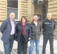  ??  ?? At the scheme launch were, from left, Coun Tony Dobson, Coun Clare Cleary, John Corbett from the Warner Arms and Sgt John Kennedy