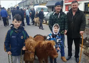  ??  ?? The Lynch family from Listowel Kevin,Jack and Jer hoping to make a sale at their local fair on last Thursday with Seán Hartigan. Photo Moss Joe Browne.