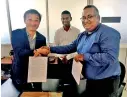  ??  ?? From left: Kamico Director Exports Simin Yi, Jinasena (Pvt.) Limited Chief Financial Officer Channa Gunasekara and Director and Chief Operating Officer Dhanushka Wijayapala at the signing of the MOU of Kamico and Jinasena to assemble agricultur­al machinery in Sri Lanka