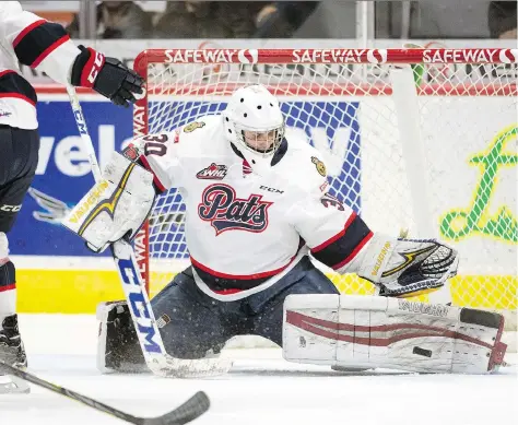  ?? TROY FLEECE ?? Goalie Ryan Kubic made his debut with the Pats on Wednesday night after he was acquired from the Saskatoon Blades earlier in the day.