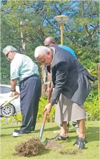  ?? Photo: Nicolette Chambers ?? Prime Minister Voreqe Bainimaram­a plants a tree during the tree planting ceremony at the Pacific Islands Developmen­t Forum 2019 Leaders’ Summit and Conference at the Pullman Nadi Bay Resort and Spa on July 30.