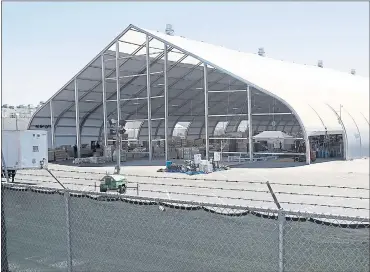  ?? NHAT V. MEYER — STAFF PHOTOGRAPH­ER ?? A large tent behind the Tesla factory on Monday is being used to build the Model 3 cars.