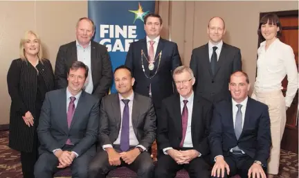  ??  ?? Front row: Deputy Michael D’Arcy, Minister Leo Varadkar, Enniscorth­y Chamber of Commerce president John Burke O’Leary and Minister Paul Kehoe; back row: Irish Road Haulage Associatio­n president Verona Murphy, Nicholas Dunne of Killowen Farm, Wexford...