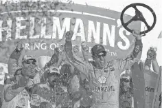  ?? GLENN ANDREWS, USA TODAY SPORTS ?? “I learned some valuable lessons last year,” says Joey Logano, celebratin­g his victory Sunday in the Hellmann’s 500.