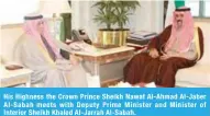  ??  ?? His Highness the Crown Prince Sheikh Nawaf Al-Ahmad Al-Jaber Al-Sabah meets with Deputy Prime Minister and Minister of Interior Sheikh Khaled Al-Jarrah Al-Sabah.