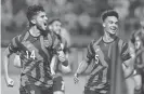 ?? MOISES CASTILLO/AP ?? Ricardo Pepi, left, celebrates scoring the United States' second goal against Honduras on Wednesday during a qualifying soccer match for the FIFA World Cup Qatar 2022. Pepi also had two assists.