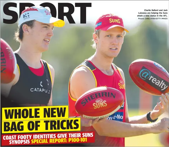  ?? Picture: CHRIS HYDE/GETTY IMAGES ?? Charlie Ballard and Jack Lukosius are helping the Suns attain a new status in the AFL.