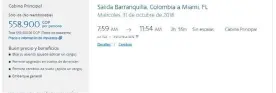  ??  ?? Captura de pantalla tomada a las 10:00 a.m. de ayer del vuelo directo Barranquil­la-Miami para el miércoles 31 de octubre, por American Airlines.