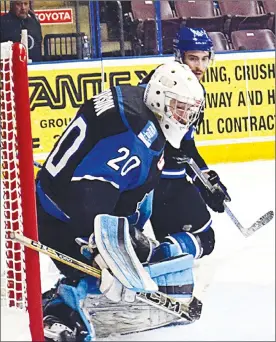  ?? Penticton Herald file photo ?? Goalie Mat Robson is pictured in action for the Penticton Vees during a Western Canada Cup game on May 2 at the SOEC.