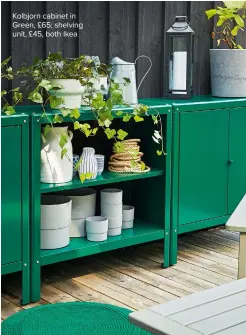  ??  ?? Kolbjorn cabinet in Green, £65; shelving unit, £45, both Ikea