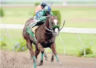  ?? GLADSTONE TAYLOR/PHOTOGRAPH­ER ?? ROYAL ASSAULT (Linton Steadman) powering to victory in yesterday’s G.A. ‘Sarge’ Bucknor Memorial Cup over 1000 metres straight at Caymanas Park.