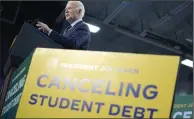  ?? (AP/Evan Vucci) ?? President Joe Biden delivers remarks on student loan debt at Madison College on Monday in Madison, Wis.