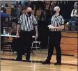  ?? Contribute­d photo ?? Steve Wodarski and his son Ryan officiate a basketball game together during the 2021 high school season.