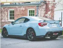  ??  ?? The 2019 Subaru BRZ Raiu features gunmetal 17-inch wheels.