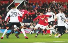  ?? Reuters ?? Manchester United’s Jesse Lingard shoots at goal during the FA Cup third round match against Derby County.