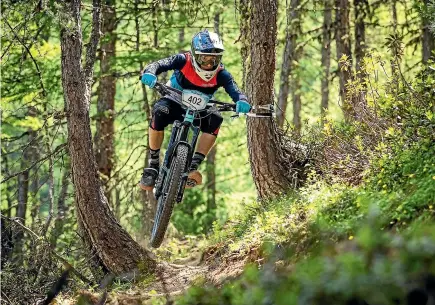  ??  ?? Brady Stone in action during the Enduro World Series (EWS) round in Les Orres, France. The Nelson teenager is poised to clinch second place overall in the EWS.