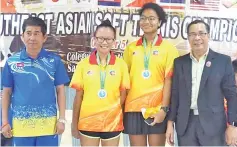  ??  ?? BENEFICIAL OUTING: Leviance (second left) and Cristable (second right) flanked by Sepino (right) and Cambodia Soft Tennis Associatio­n president Gen Bunheng Chea.