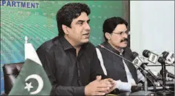  ?? -APP ?? Special Assistant to the PM on Capital Developmen­t Authority Affairs, Ali Nawaz Awan addressing a press conference alongwith Raja Khurram Nawaz.