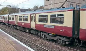  ?? ?? MSO No. 63041 of No. 320321 Rt. Hon John Smith QC MP wearing revised SPT carmine and cream livery with the full height of the passenger doors finished in cream and the updated SPT logo. A total of eight Class 320s have carried names, which were removed during refurbishm­ent in 2011.