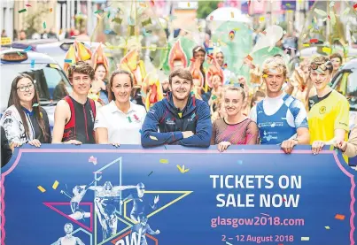  ?? Picture: SNS. ?? From left: Mia Paton, Rian Cook, Hazel McGarvie, Ross Murdoch, Shannon Archer, Calum Irvine and Ryan Robertson launch ticket sales for the Glasgow 2018 European Championsh­ips.