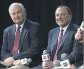  ?? GENE J. PUSKAR - THE ASSOCIATED PRESS ?? In this Jan. 24, 2015, file photo, NHL Player’s Associatio­n executive director Donald Fehr, left, and NHL Commission­er Gary Bettman attend a news conference at Nationwide Arena in Columbus, Ohio.