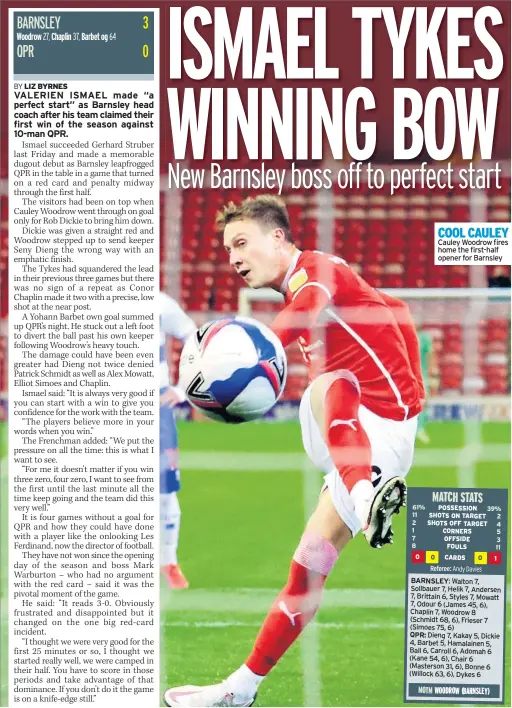  ??  ?? COOL CAULEY Cauley Woodrow fires home the first-half opener for Barnsley