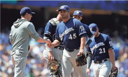  ?? ASSOCIATED PRESS ?? Brewers starter Jhoulys Chacin, who struggled much of the first half, showed improvemen­t lately.