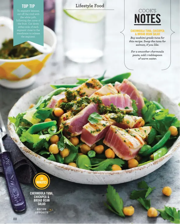  ??  ?? CHERMOULA TUNA, CHICKPEA & BROAD BEAN SALAD RECIPE OPPOSITE